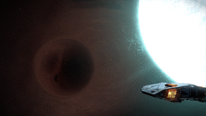 A black hole, orbiting close to its parent white star.
