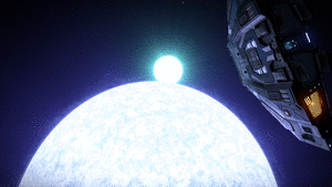 A close binary of white stars.
